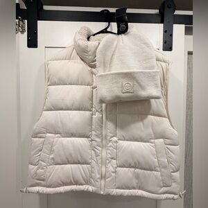 Gilly Hicks Cream Puffer Vest and Matching Beanie Set - NEW!